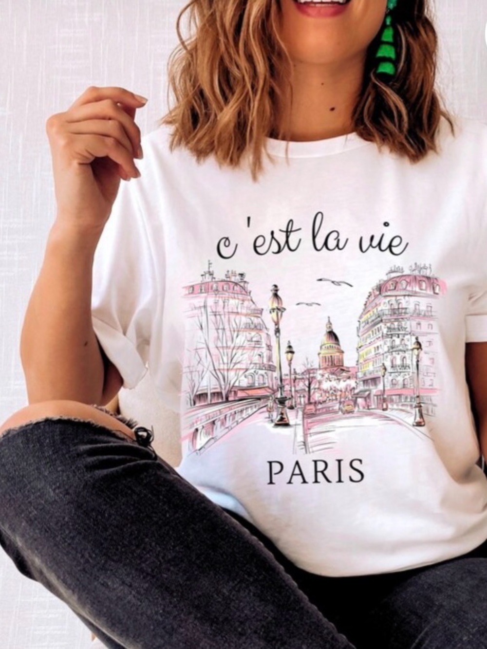Paris Graphic Tee White "C'est la vie" Women’s Top Sz XL Coquette Girl